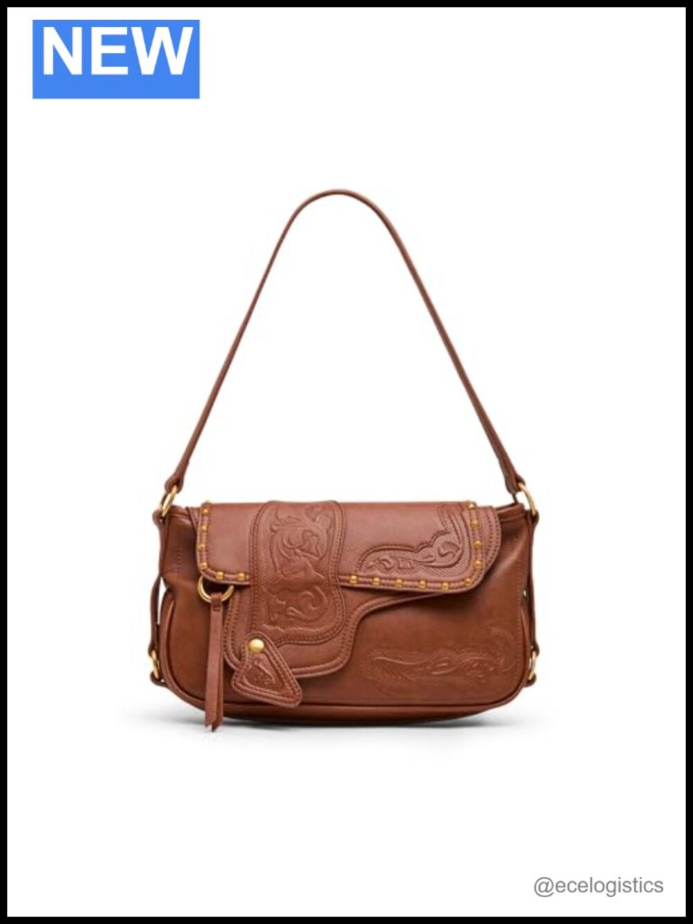 Faux Leather Saddle Shoulder Bag with Zipper Closure